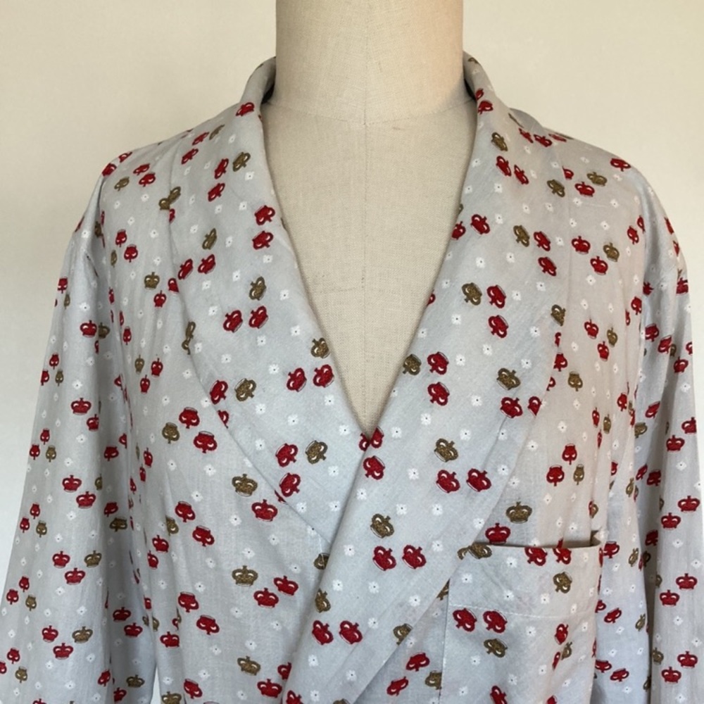 50s 60s men’s cotton robe, crown print M